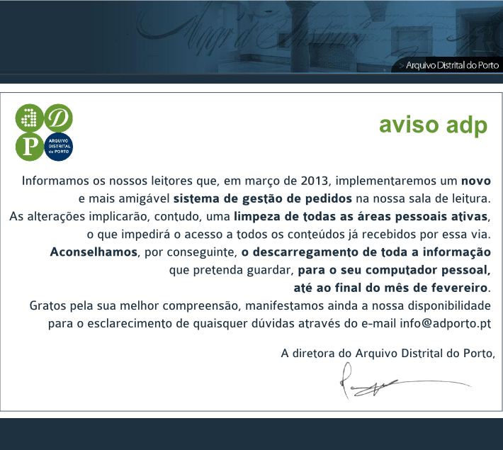 Arquivo Distrital do Porto - Aviso ADP